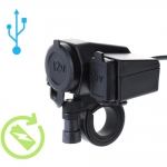 Прикуриватель с USB портом 12V влагозащищенный на руль 22мм квадроцикла/снегохода/мото TSK 12V1+1 12V1+1