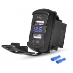 Кнопка USB двойная с вольтметром и голубой подсветкой Rydonair Universal Rocker Style 4.2A RADUSBV